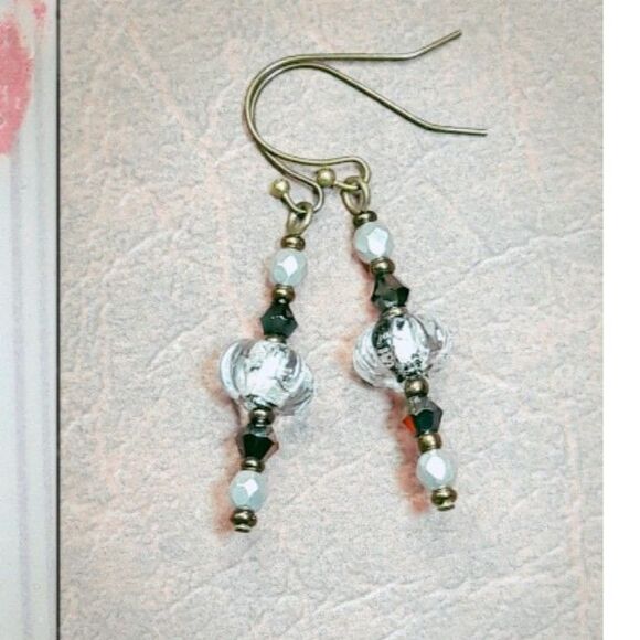 NEW Earrings foil center glass earrings victorian hatpin earrings flut 443#fs-s - Picture 1 of 5